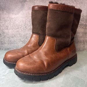 Ugg Australia Beacon Boots Men’s Size 9 Brown Leather Lined Sheepskin